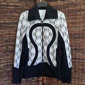 Lululemon In Stride Jacket Women's Medium Black White Polka Dot Striped Logo